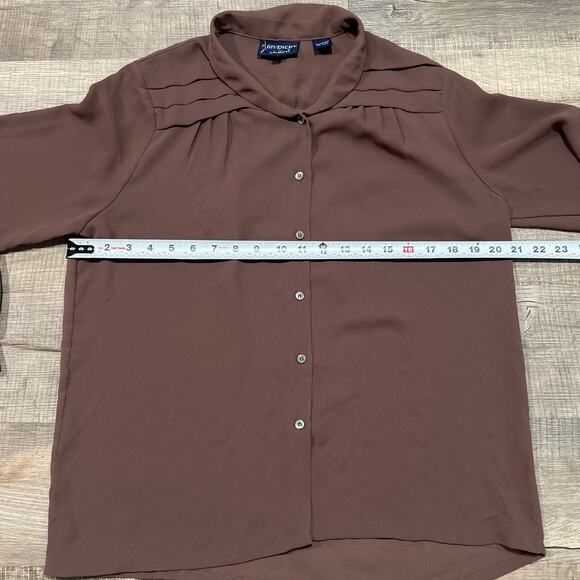 Givenchy for Chesa VTG 70s Button Up Shirt Size 10 Brown Minimalist Pintuck Top - Picture 6 of 6